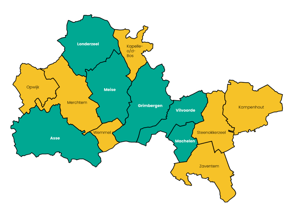 Kaart UiTPAS gemeenten 2024-2026 + gemeenten (transparante achtergrond)